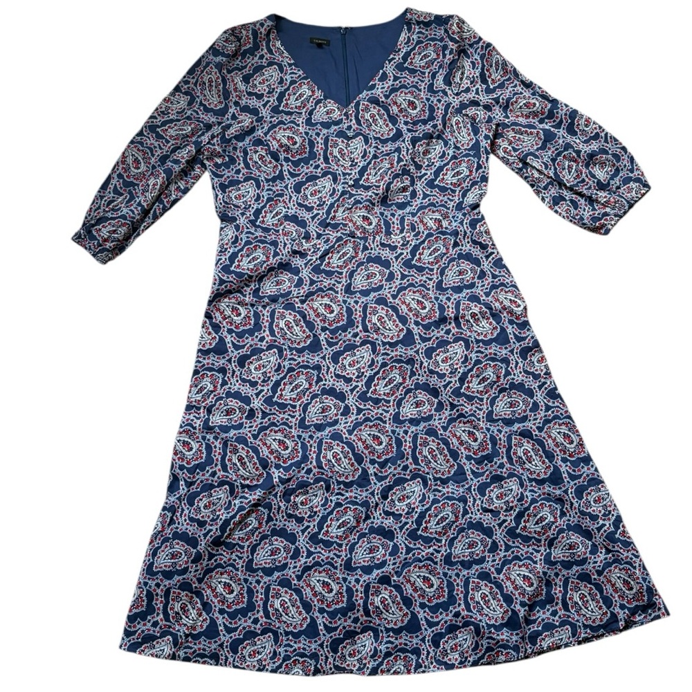 Women’s Talbots Pretty Blue Red Floral V-Neck Cotton Lined Midi Dress Size 16